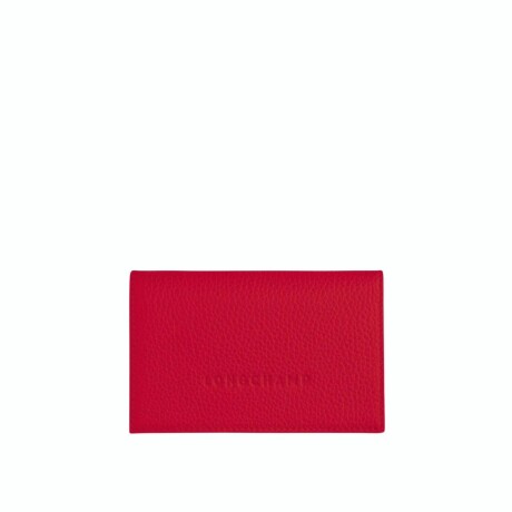 Longchamp -Tarjetero de cuero con solapa, Le Foulonné Rojo