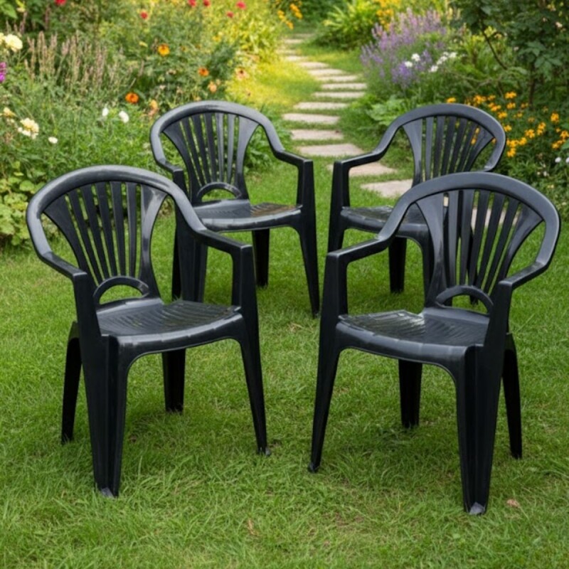 Set x4 Silla reforzada con apoya brazos NEGRO