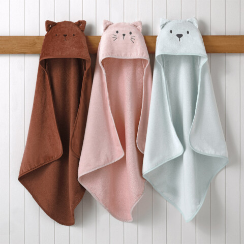 Toalla Bebé con Capucha Teddy 70cm x 70cm CELESTE