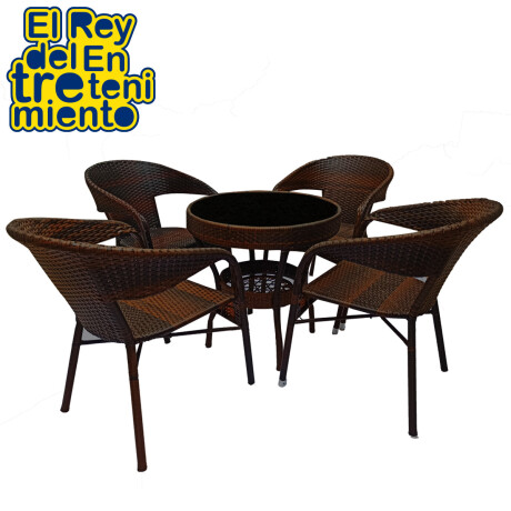 Juego de Jardin Mesa + 4 Sillas Simil Rattan Exterior Negro