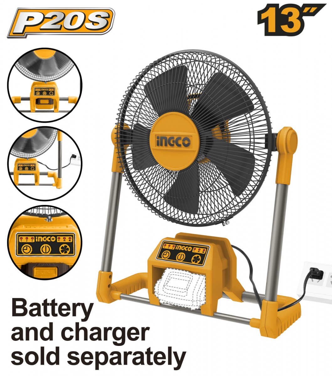 VENTILADOR Ø 30CM A BATERIA DE LITIO 20V Y 220V INGCO CFALI2001 LINEA P20S 