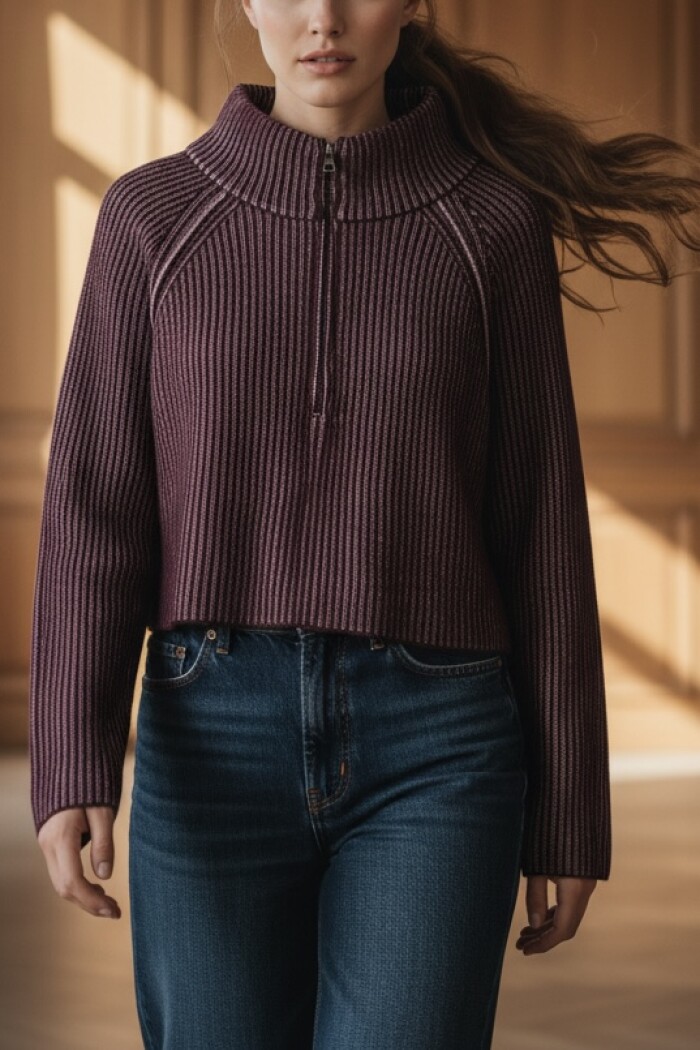 Sweater Algodón Cierre Bordeaux