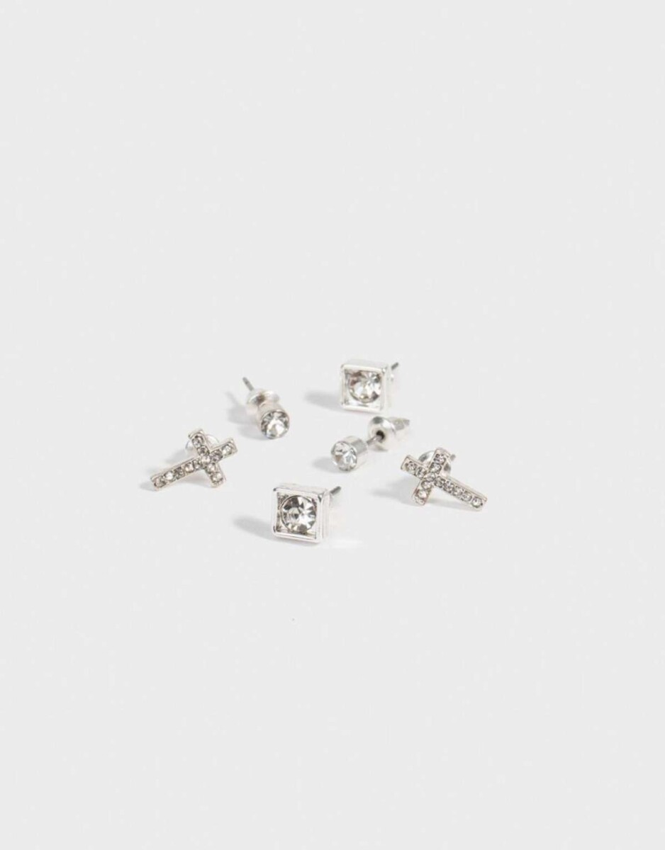 Set De Aros Bañados En Plata - Plateado 