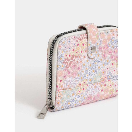 Billetera Cuerina Con Solapa Estampado Flores