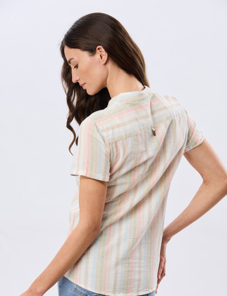 CAMISA RAYADA DE LINO Rosa