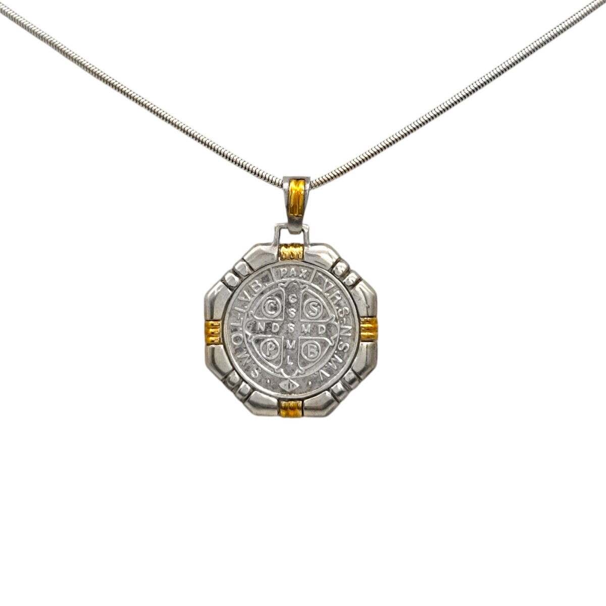 Dije Medalla Cruz San Benito Doble imagen-Plata y oro- Sin piedra- CP5038 - sinpiedra 