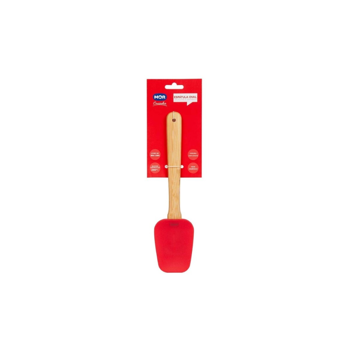 ESPATULA OVALADA DE SILICONA Y BAMBU MOR - ROJO 
