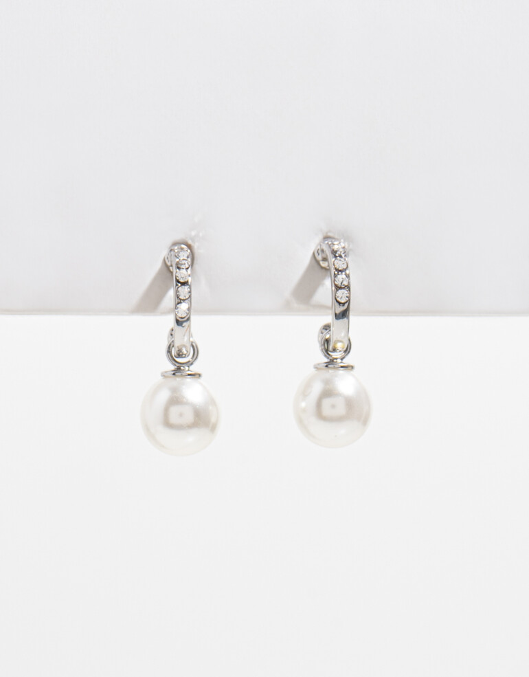 Aros Colgantes Cortos Perla Aros De Perlas - Plateado Rodio