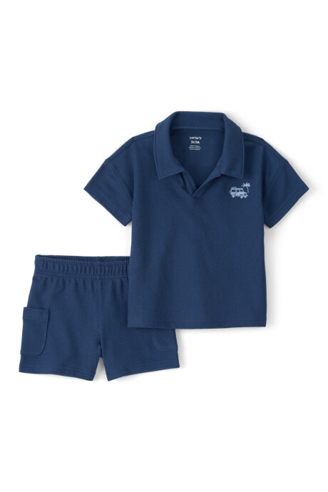 Set dos piezas de algodón, short y remera, azul marino, auto bordado. Talles 2-5T Set dos piezas de algodón, short y remera, azul marino, auto bordado. Talles 2-5T
