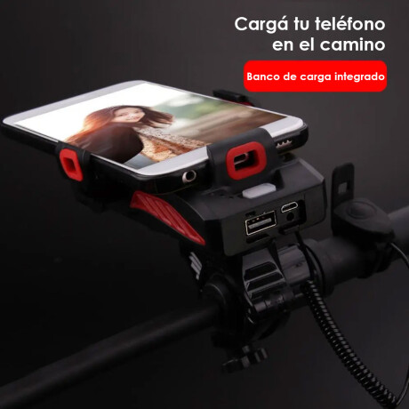 Luz Potente Bicicleta Porta Celular Powerbank Bocina Negro