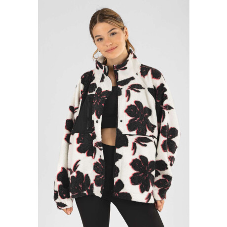 Campera black floral sherpa Marfil