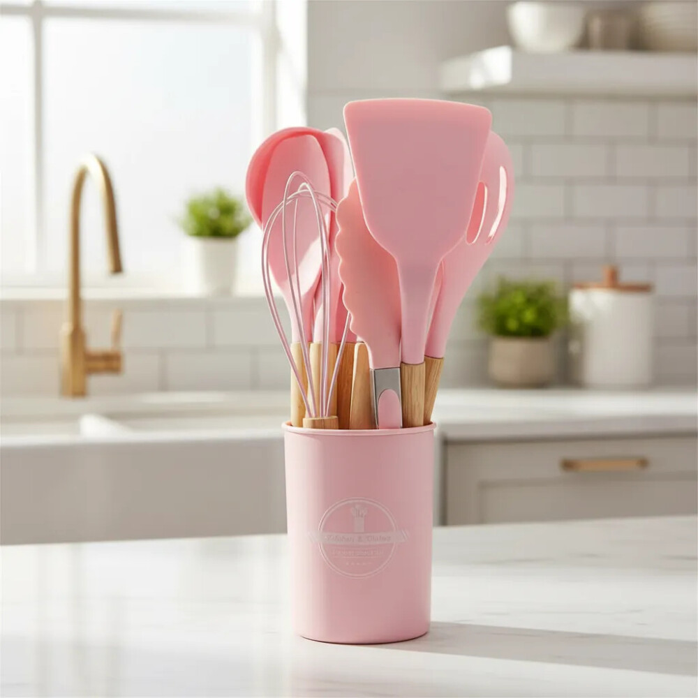 Set De Menage, 11 Utensillos De Cocina Con Soporte ROSA