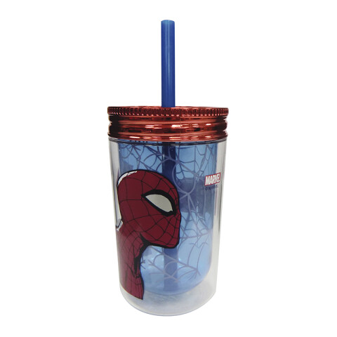 Vaso con Pajita Brillante Spiderman 370 ml U