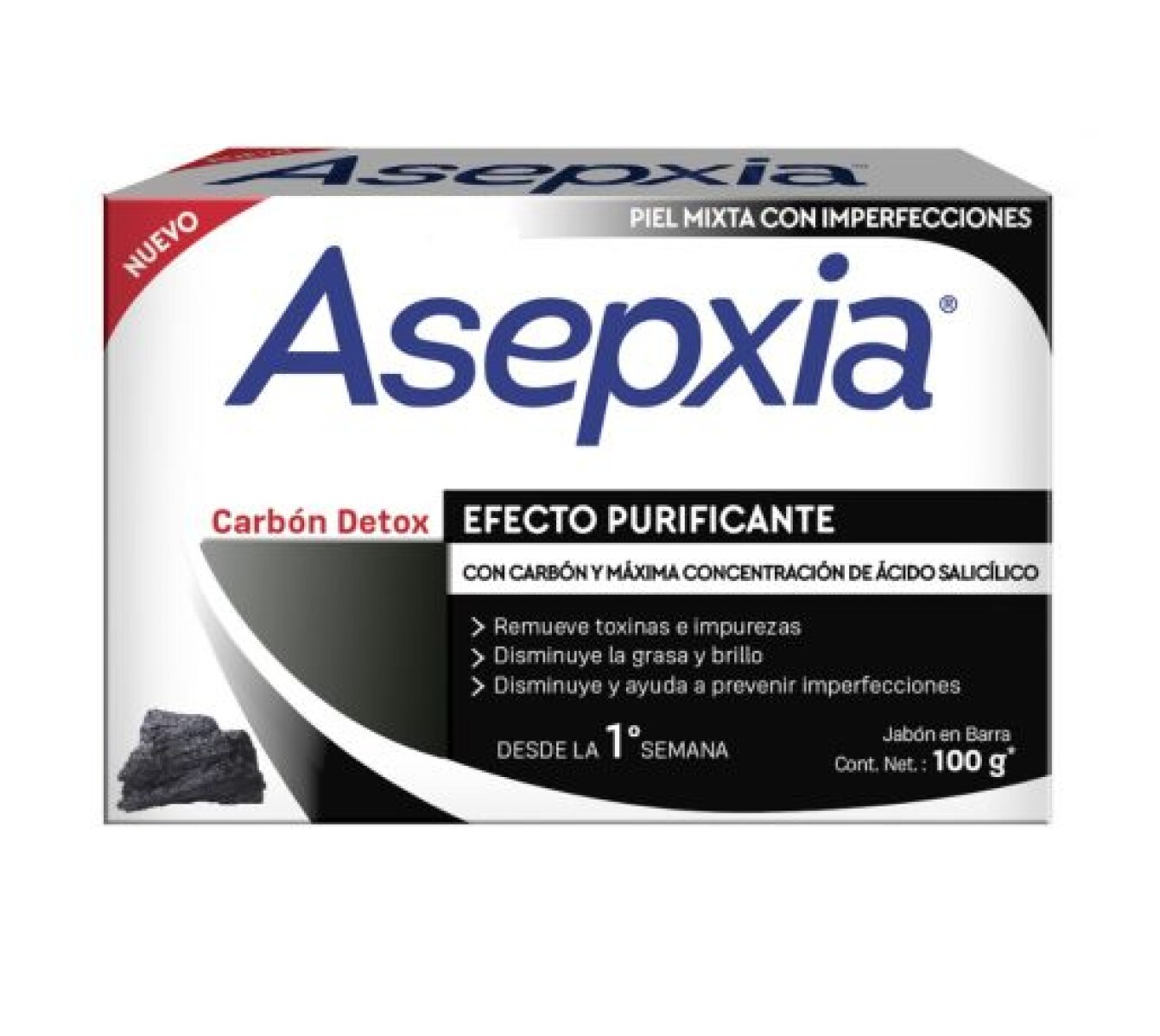 Asepxia Jabón Carbón Detox Efecto Purificante 100gr – Limpieza Profunda Facial 