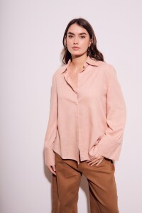 Camisa Con Lino Rosa