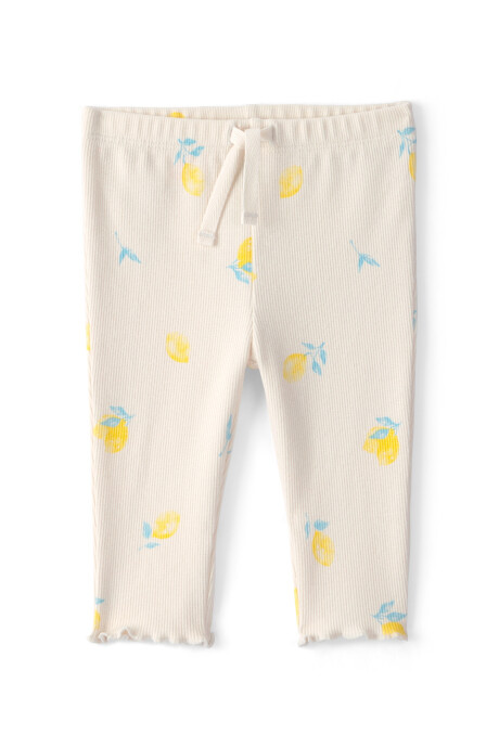Pantalón de algodón acanalado, marfil, diseño limones Sin color