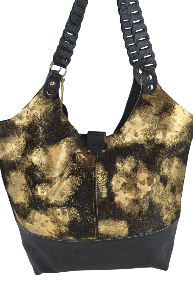 Tote bag de cuero Negro con dorado