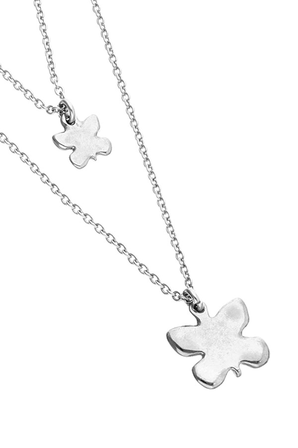 COLLAR DOBLE CON MARIPOSAS EN ALEACIÓN DE METALES BAÑADO EN PLATA DE LEY Colgante