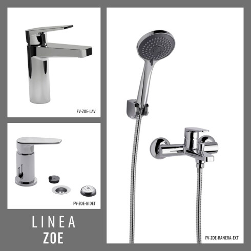 Juego Completo De Griferia, Lavatorio Bajo, Bidet Y Ducha Exterior Con Transferencia Zoe Fv 000