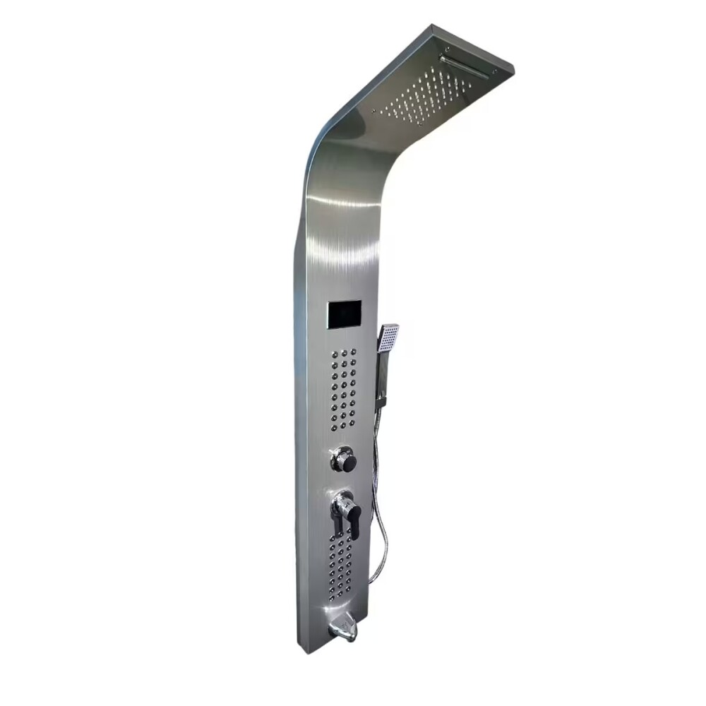 Panel de ducha monocomando exterior con transferencia, Display, 5 vías Gris Brillante Panel De Ducha Monocomando Exterior Con Transferencia, Display, 5 Vías Gris Brillante