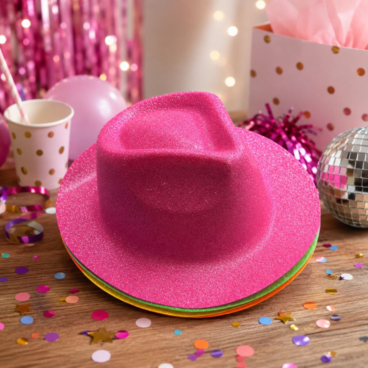 Sombrero Cowboy Glitter Neon - Fucsia 