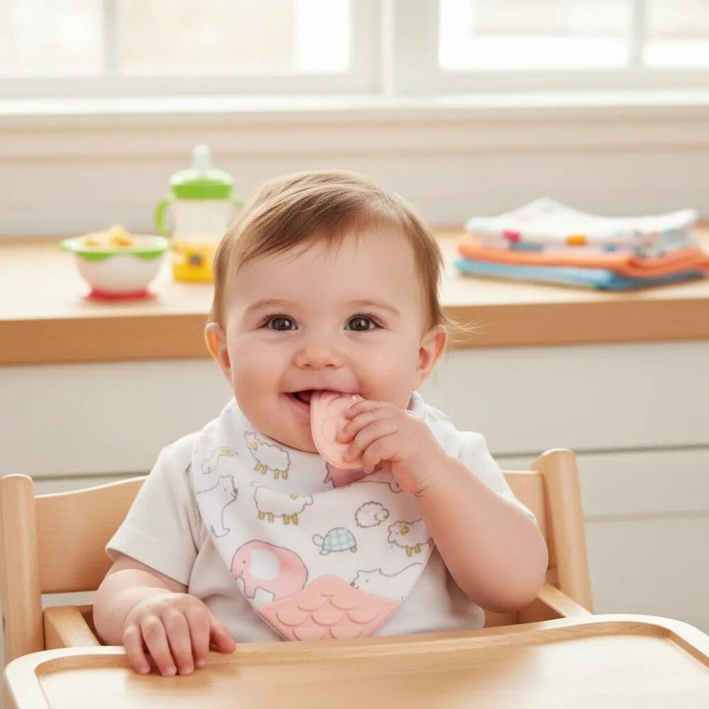 Babero bandana con mordillo BUBA safari rosa