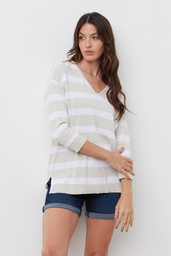 Buzo Algodon Escote V BEIGE