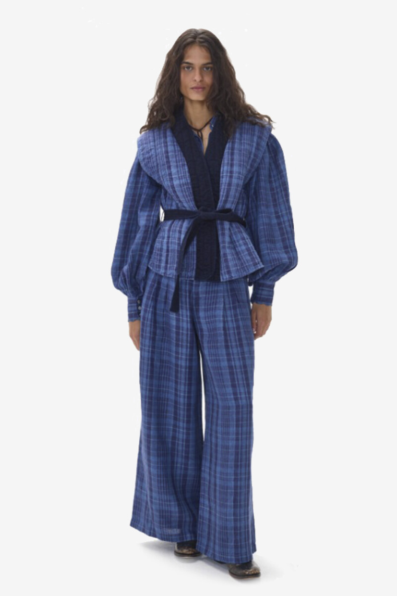 SMITH LINEN AND DENIM VEST Azul