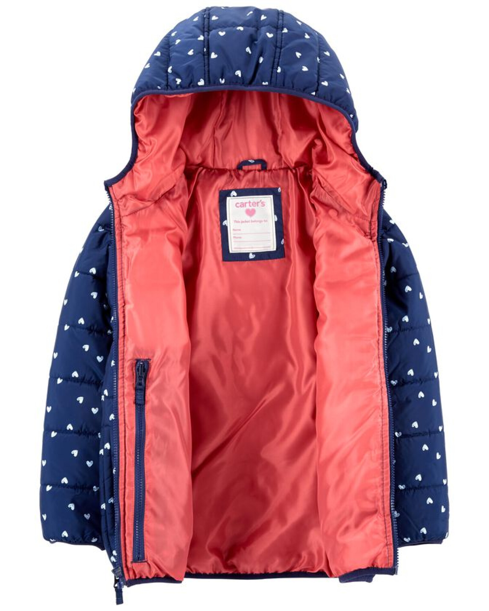 Campera resistente al agua, plegable, diseño corazones. Talles 2-4T Sin color