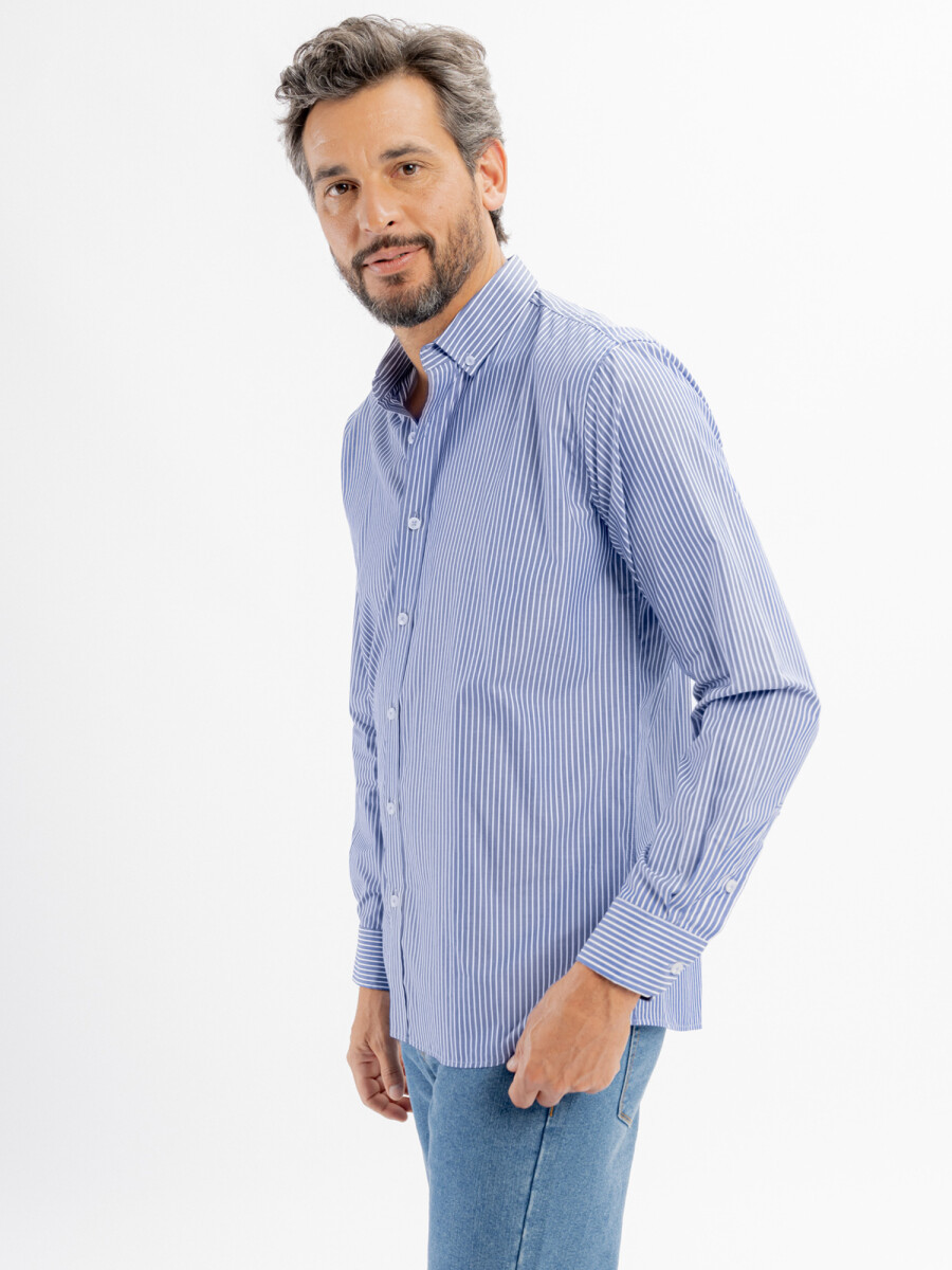Camisa m/l algodon rayada - azul/D4 