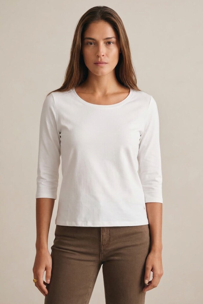 Remera Manga 3/4 Algodón Elastano Nacar