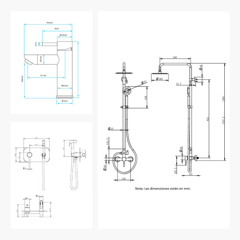 JUEGO DE GRIFERIA NEGRO BARRAL DE DUCHA LAVATORIO BAJO Y DUCHA HIGIENICA 000