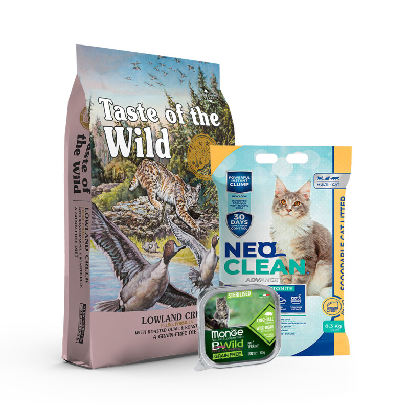 PROMO Taste of the Wild Feline Grain Free Lowland Creek 6.6 kg + Paté BWild + Neo Clean 8,3 kgs! PROMO Taste of the Wild Feline Grain Free Lowland Creek 6.6 kg + Paté BWild + Neo Clean 8,3 kgs!
