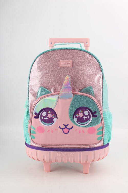 Mochila escolar con ruedas Gatito Rosa
