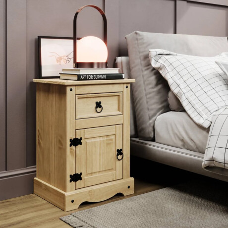 MESA DE LUZ O NOCHE 1 PUERTA 1 CAJÓN MADERA MACIZA EN LÍNEA MEXICANA COLOR MADERA