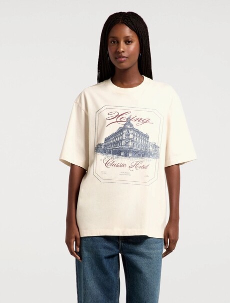 CAMISETA OVERSIZED CON ESTAMPA BEIGE