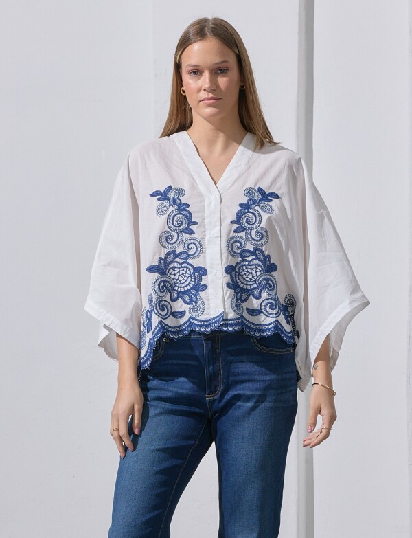 Blusa Bordada BLANCO/AZUL