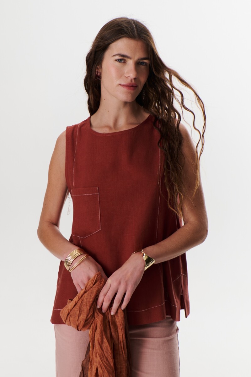 TOP LINO POCKET ROJO
