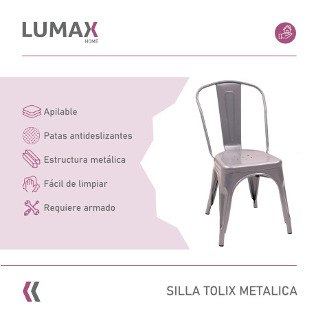 Pack x2 Sillas Tolix Lumax Metal Colores Living Comedor Gris