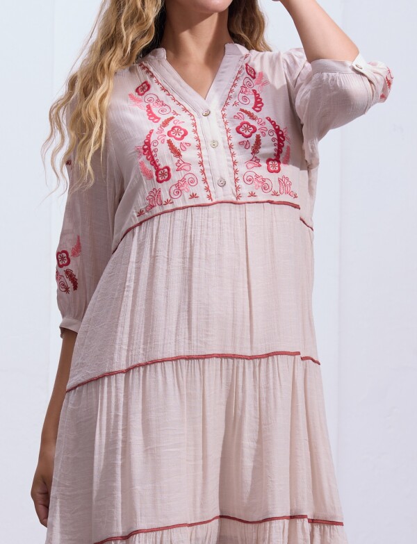 Vestido Det Bordado BEIGE/MULTI
