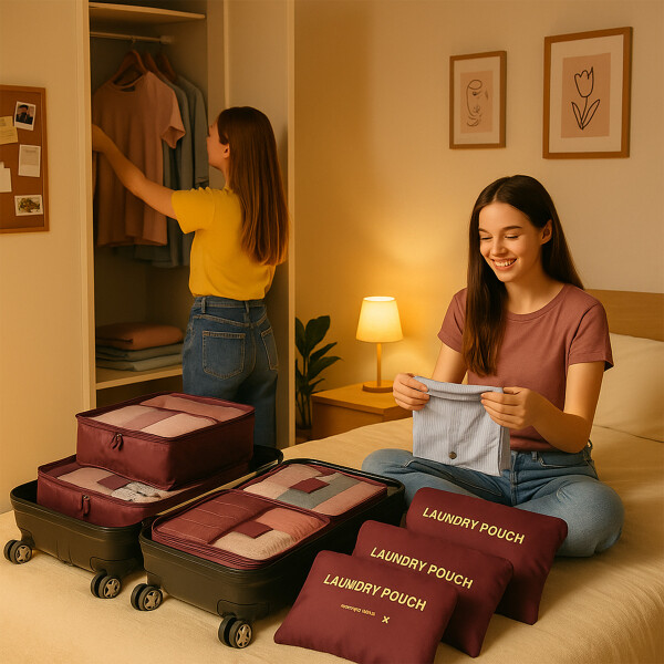 Organizador De Valija Set Viaje Estuche 6 Piezas Necessaire Color Bordo