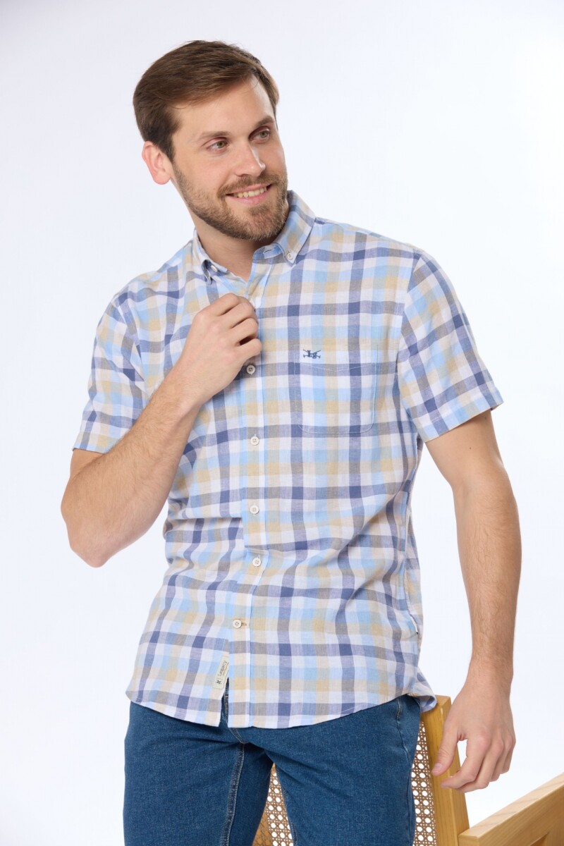 CAMISA LINO A CUADROS - Azul 
