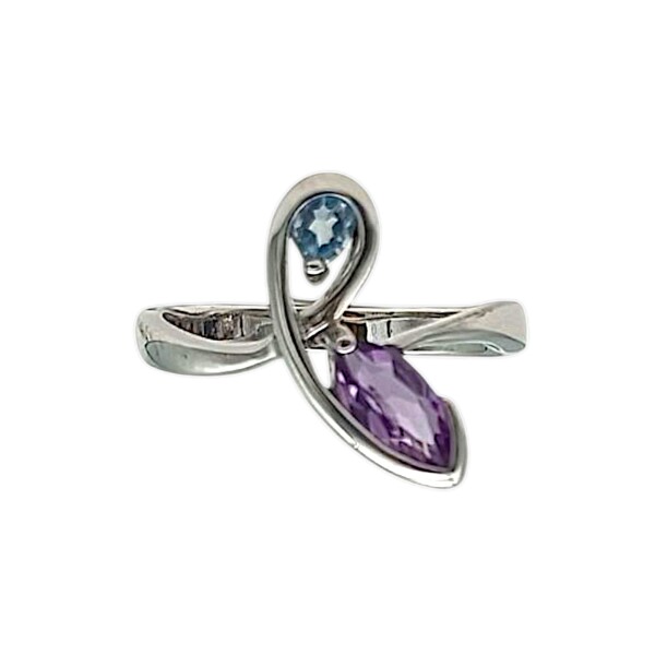 Anillo Mariposa-Plata 925-Aguamarina y Amatista-AN4653 conpiedra
