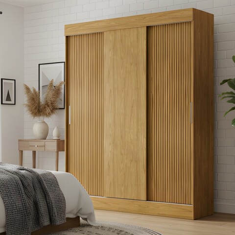 Ropero Armario Sirius 3 Puertas Corredizas 2 Cajones Con Rieles Metálicos Color Marrocos Ripado / Marrocos Off White Ropero Armario Sirius 3 Puertas Corredizas 2 Cajones Con Rieles Metálicos Color Marrocos Ripado / Marrocos Off White