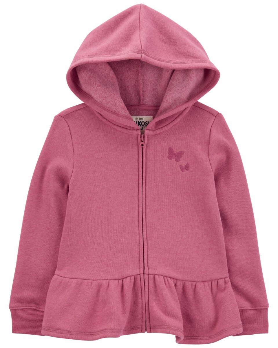 Campera de algodón con felpa, con capucha, volado y bordado 
