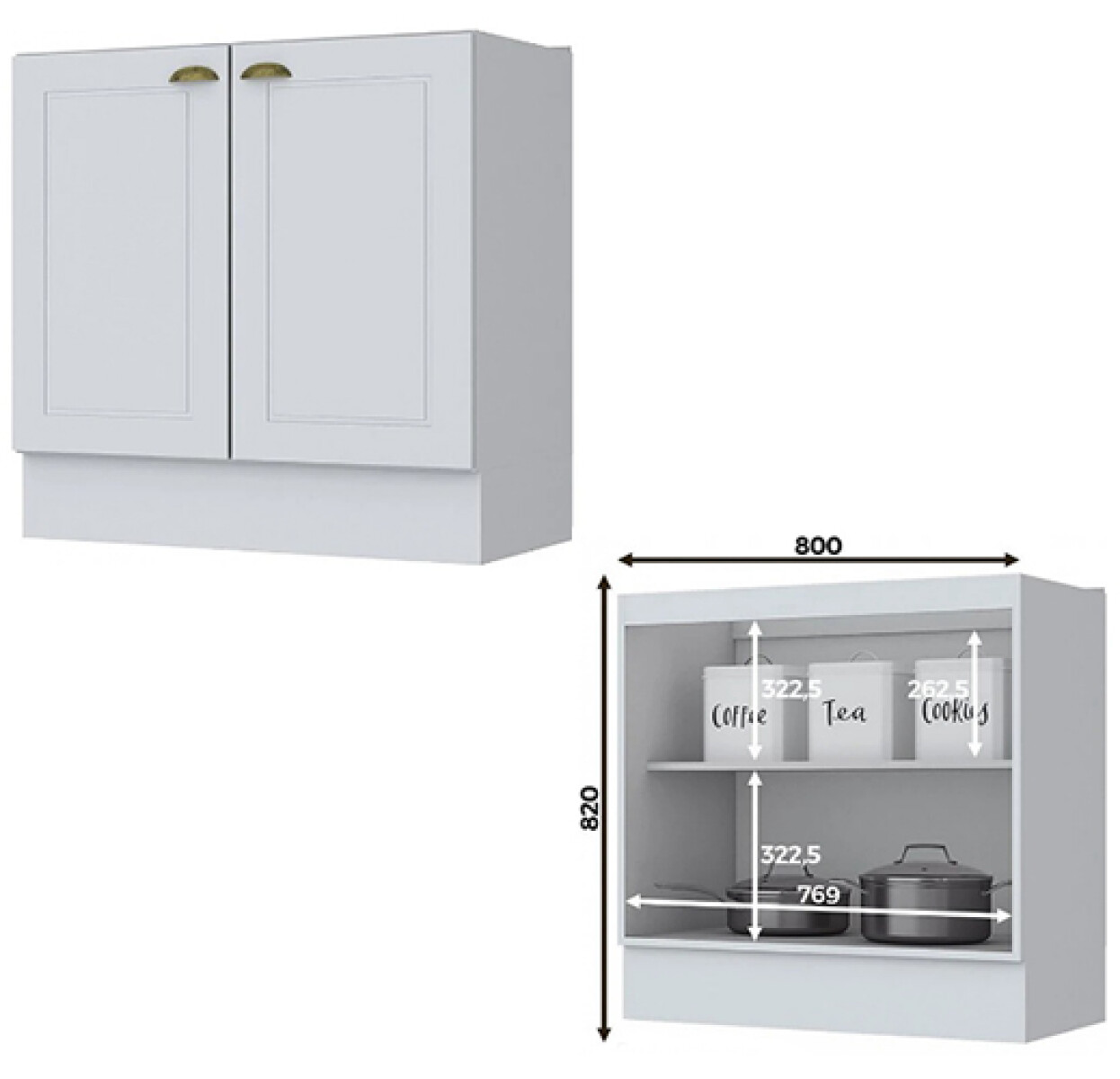 BAJO MESADA DVN C 355- 2 Ptas. Sin Tapa Blanco -244355001 - Sin color 