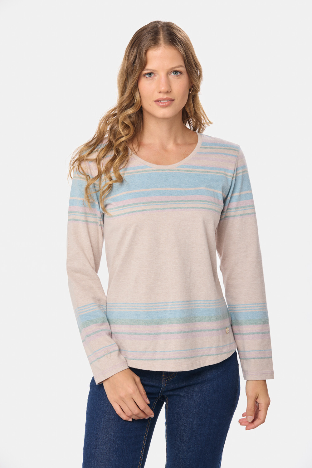 REMERA RAYADA MANGA LARGA Beige