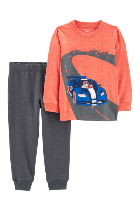 Set dos piezas pantalón y remera de algodón, estampa auto Sin color