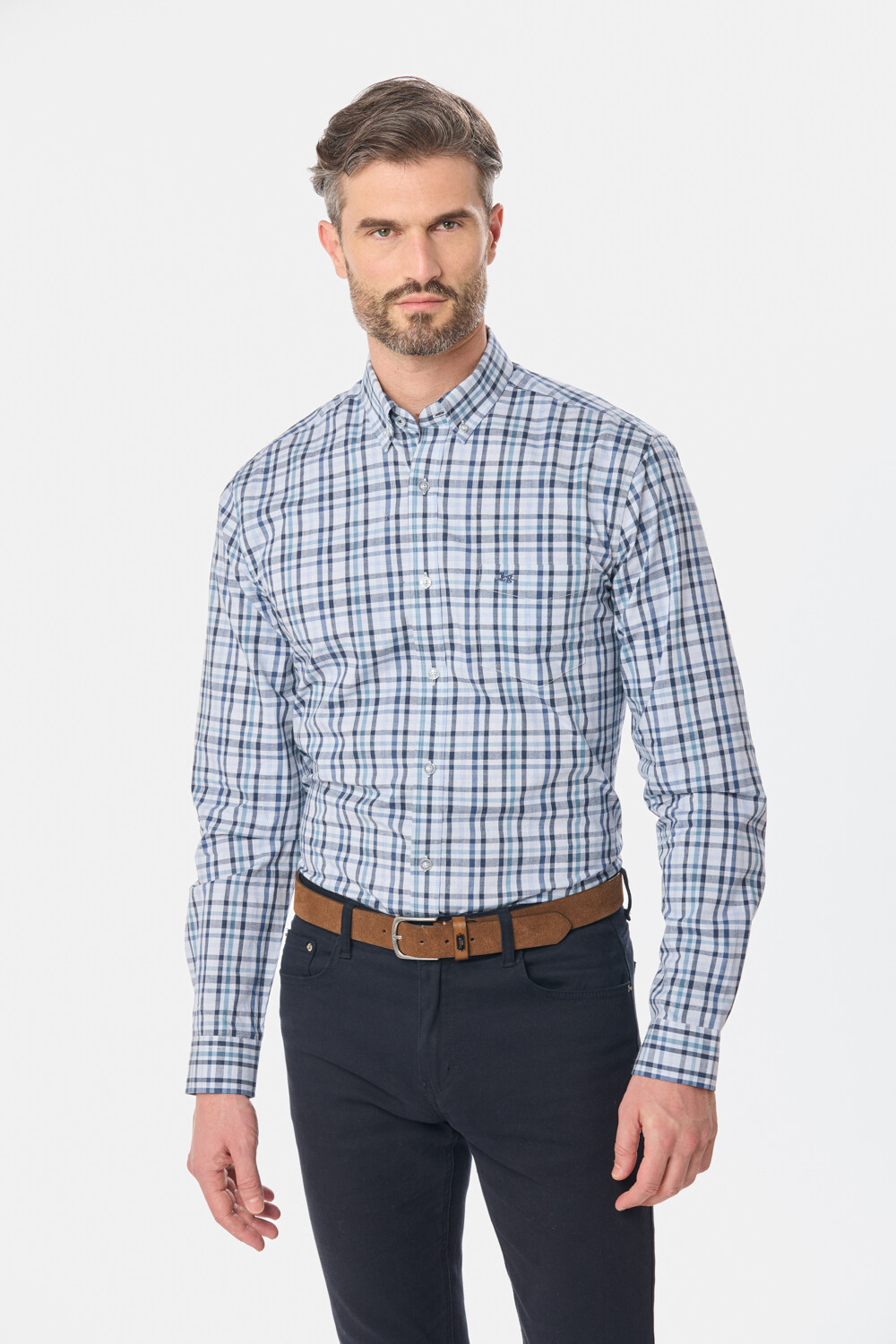 CAMISA CUADROS Celeste