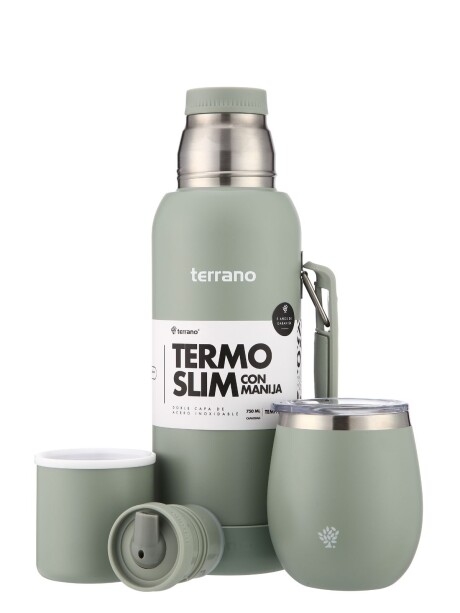 Kit Termo 750mL. Slim con Manija + Mate de Acero con Tapa Oliva